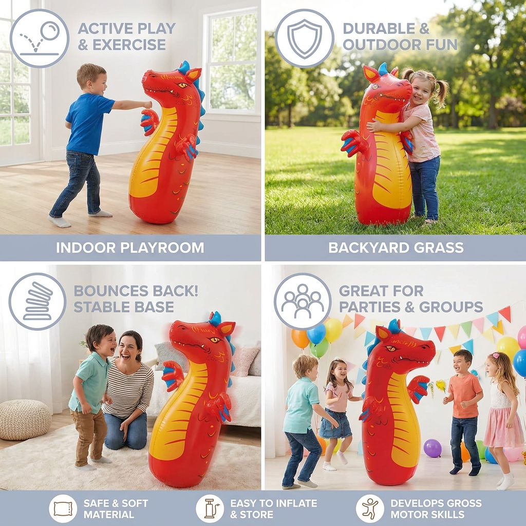 Kids Inflatable Punching Bag – Animal Design with Water-Filled Base