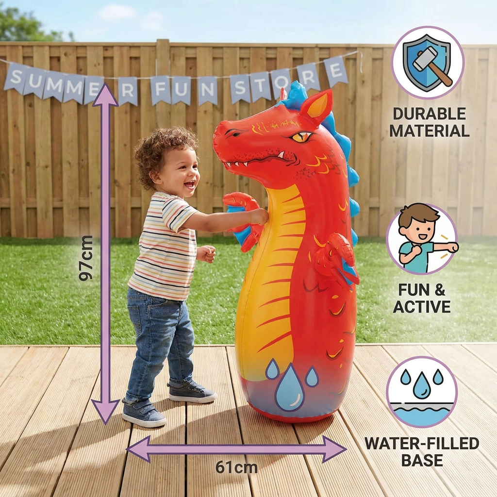 Kids Inflatable Punching Bag – Animal Design with Water-Filled Base