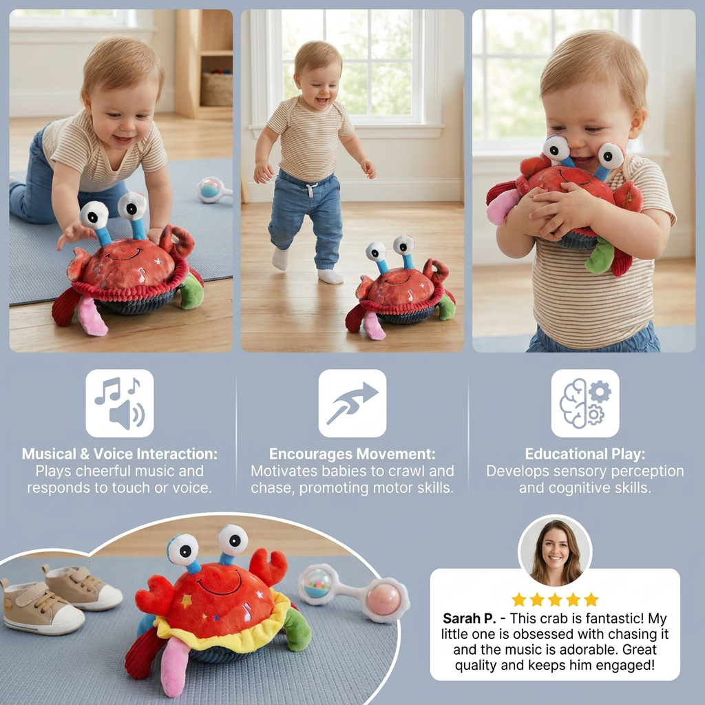Interactive Musical Crab with Voice Function – Moving Educational Toy for Babies