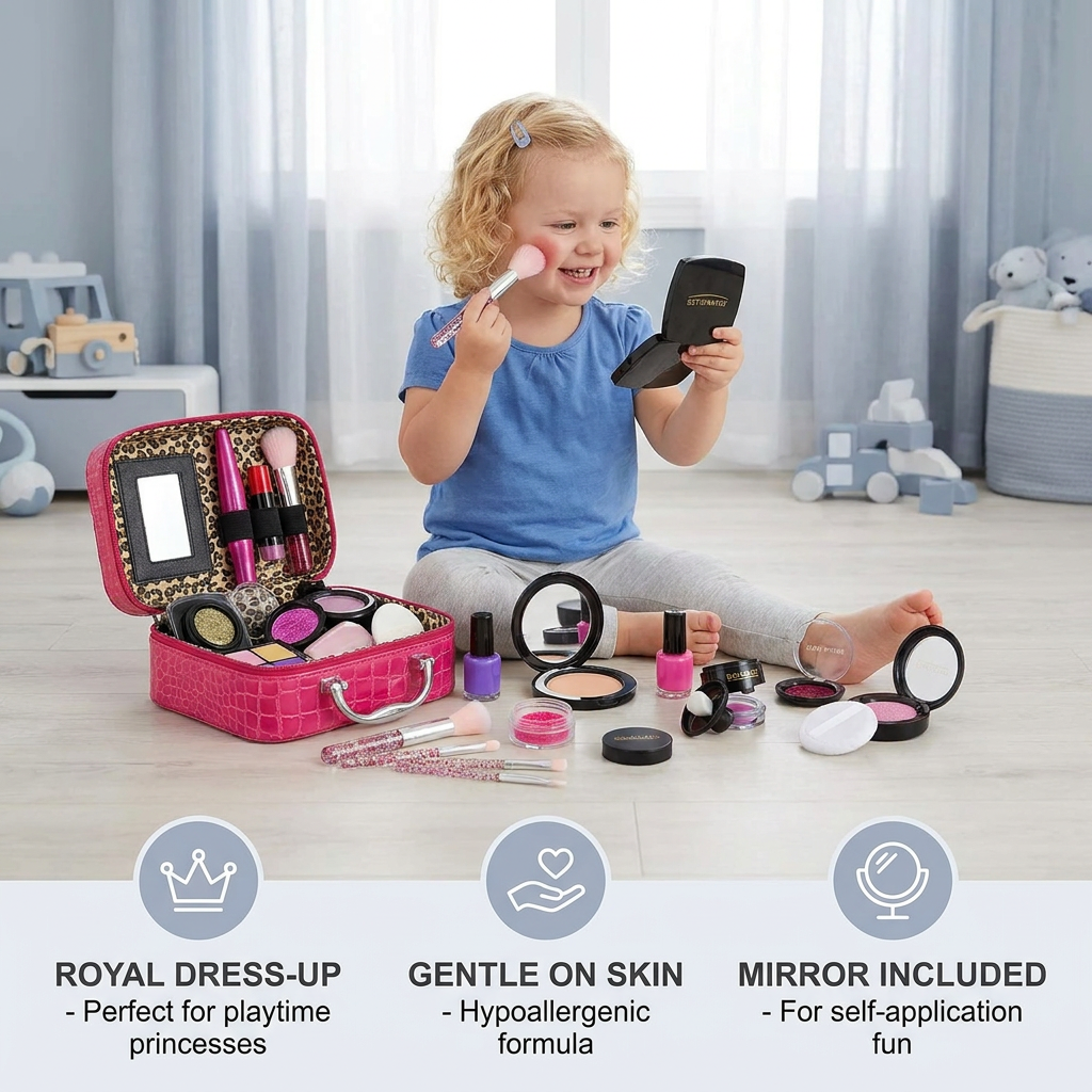 Make-up Play Set for Girls – Safe Kids Cosmetic Set with Practical Bag