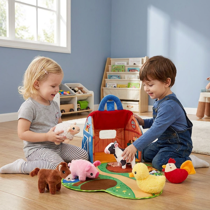 Farm Animal Plush Playset – Interactive Learning Toy with Portable Playhouse