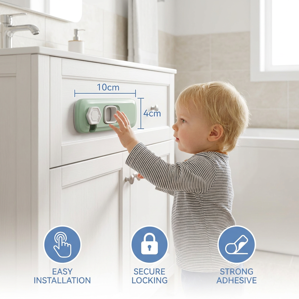 2-Pack Child Safety Locks for Cabinets, Fridge & Drawers – Multi-Purpose Safety Latches for Babies & Kids