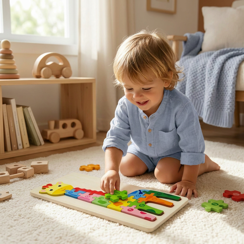 Wooden Puzzle Set for Kids – Number & Animal Learning Jigsaw Toy