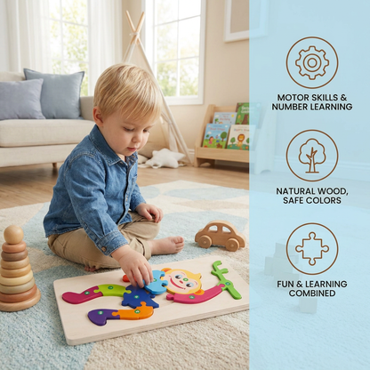 Wooden Puzzle Set for Kids – Number & Animal Learning Jigsaw Toy