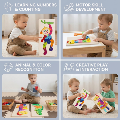 Wooden Puzzle Set for Kids – Number & Animal Learning Jigsaw Toy