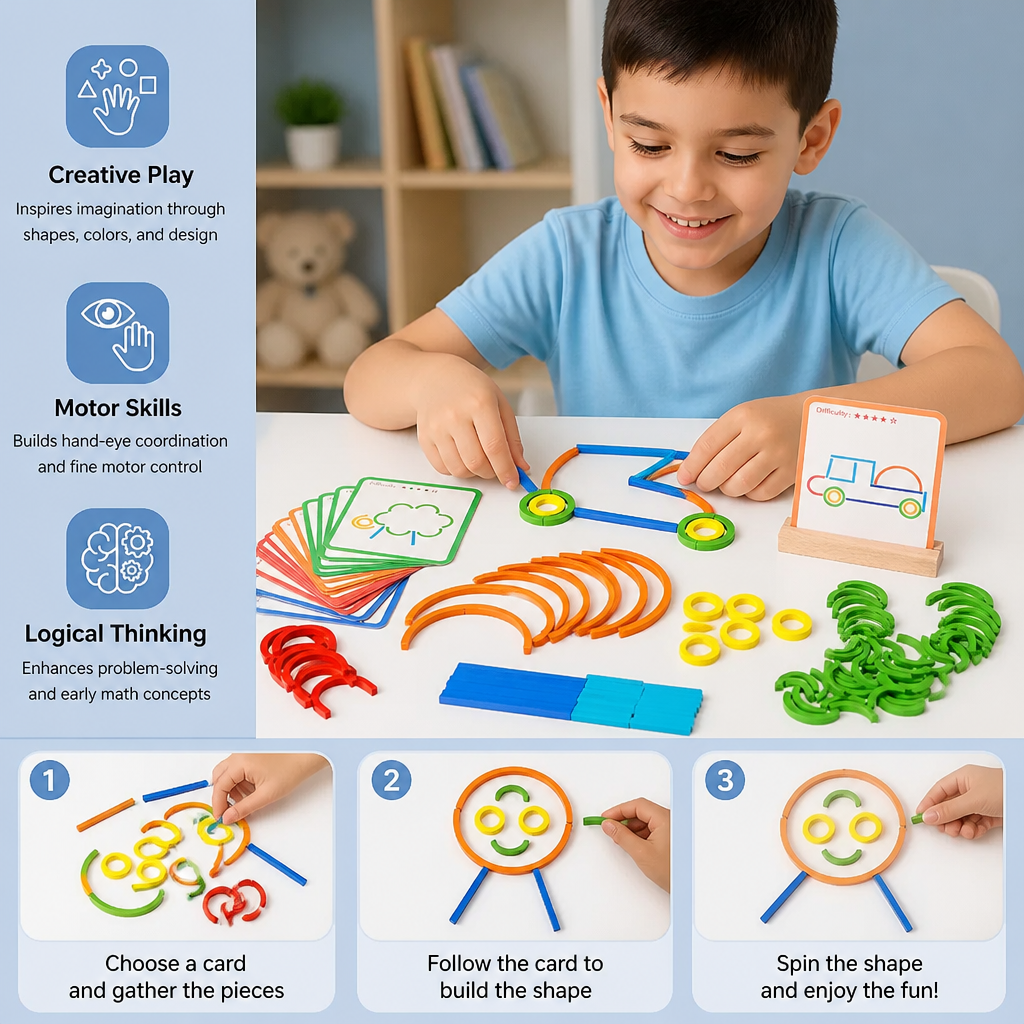 Educational Montessori Sticks and Rings Building Blocks