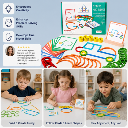 Educational Montessori Sticks and Rings Building Blocks