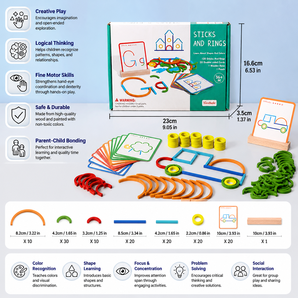 Educational Montessori Sticks and Rings Building Blocks