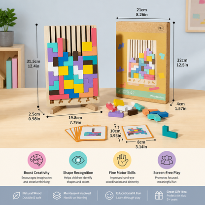 Montessori wooden blocks and shapes game