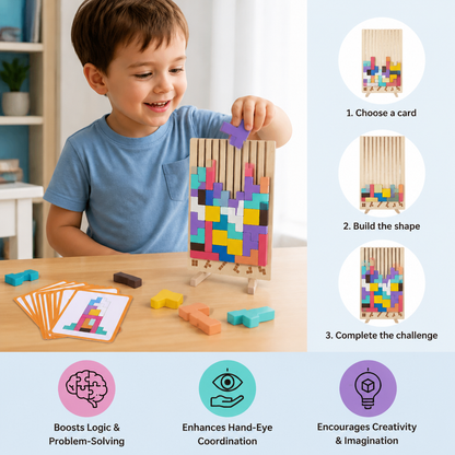 Montessori wooden blocks and shapes game