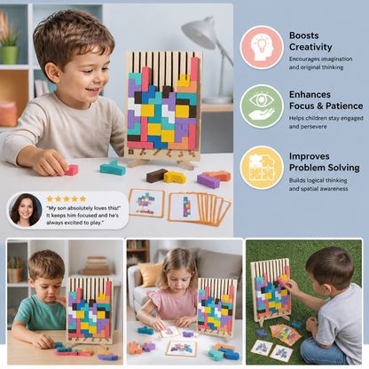 Montessori wooden blocks and shapes game