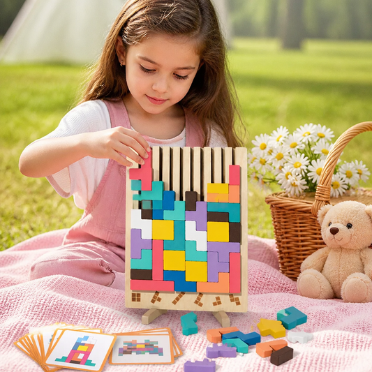 Montessori wooden blocks and shapes game