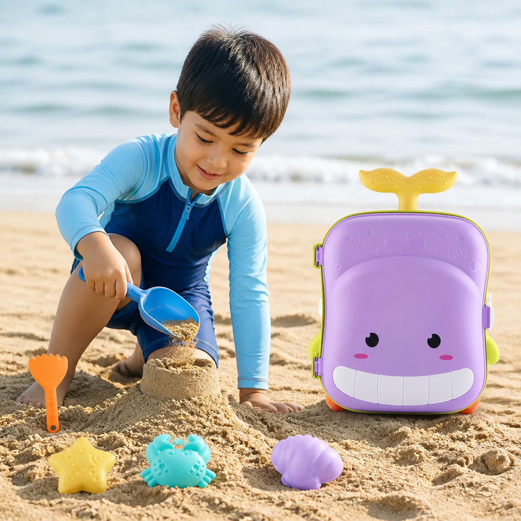 Kids Beach Toy Suitcase with Sand Tools and Hourglass