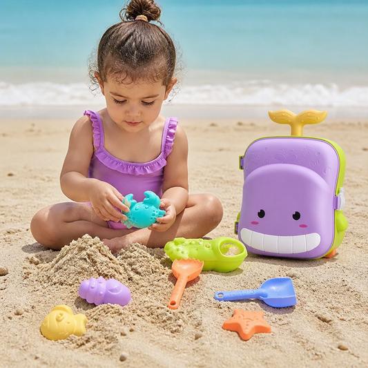 Kids Beach Toy Suitcase with Sand Tools and Hourglass
