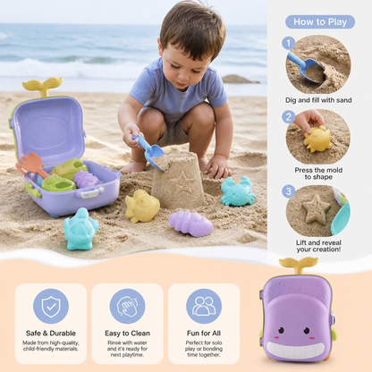 Kids Beach Toy Suitcase with Sand Tools and Hourglass