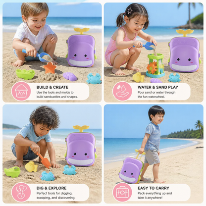 Kids Beach Toy Suitcase with Sand Tools and Hourglass