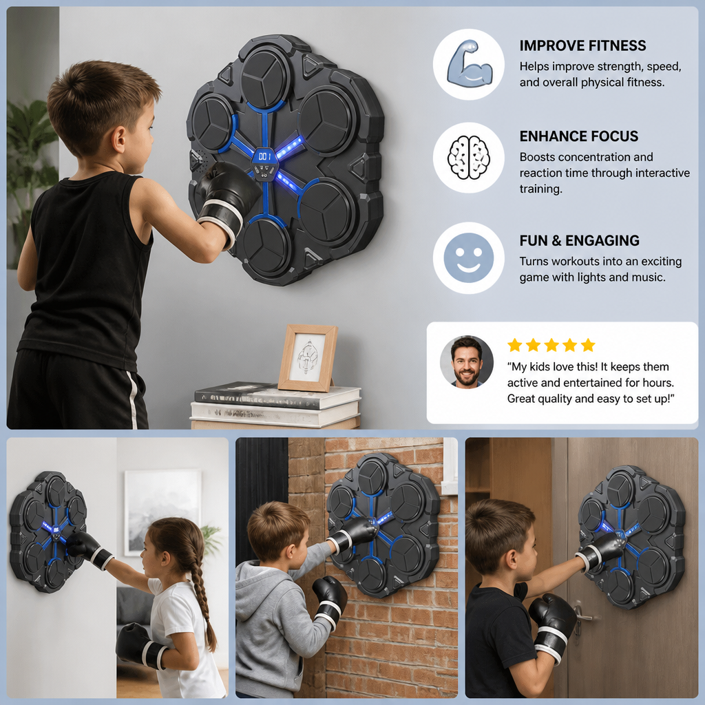 Bluetooth Music Boxing Trainer – Interactive Wall Punching Target with Lights & Sound