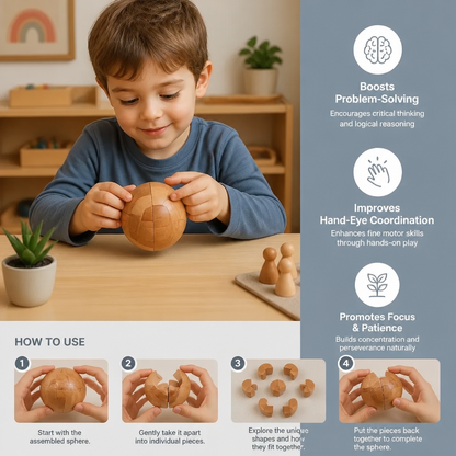 Montessori 3D Wooden Brain Puzzle - Early Learning Toy