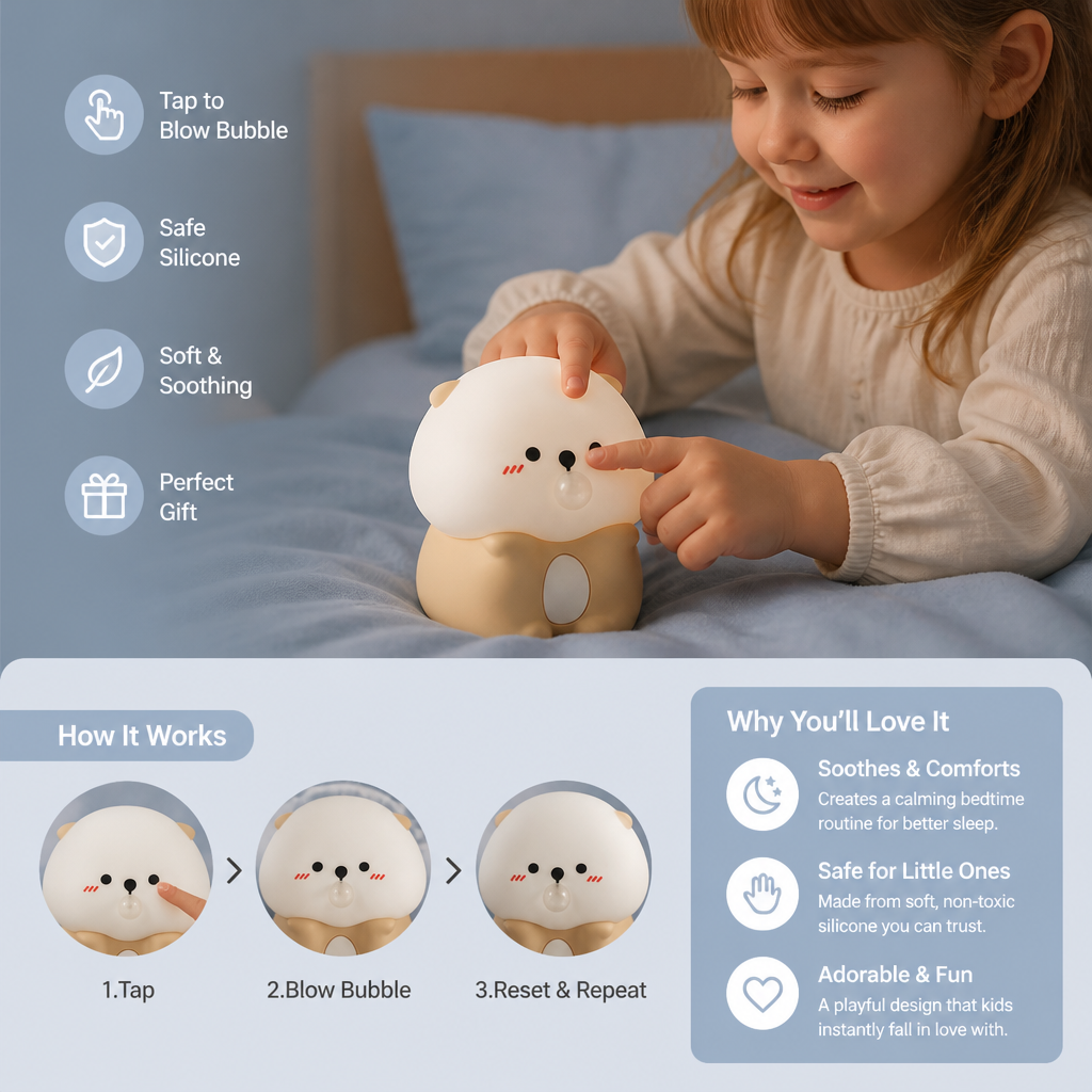 Adorable Bubble-Blowing Otter Silicone Night Lamp