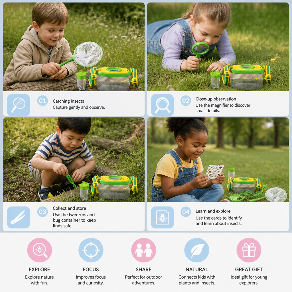 Kids Outdoor Bug Observation Explorer Kit with Accessories