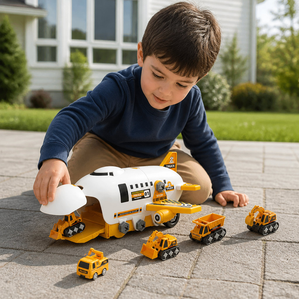 DIY Airplane Transport Truck Playset with Construction Vehicles