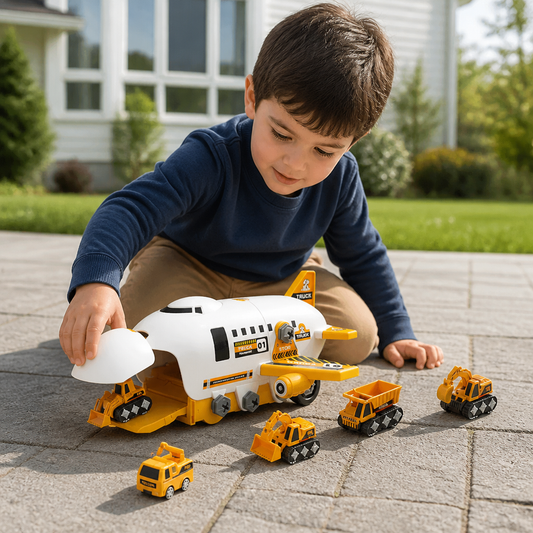 DIY Airplane Transport Truck Playset with Construction Vehicles