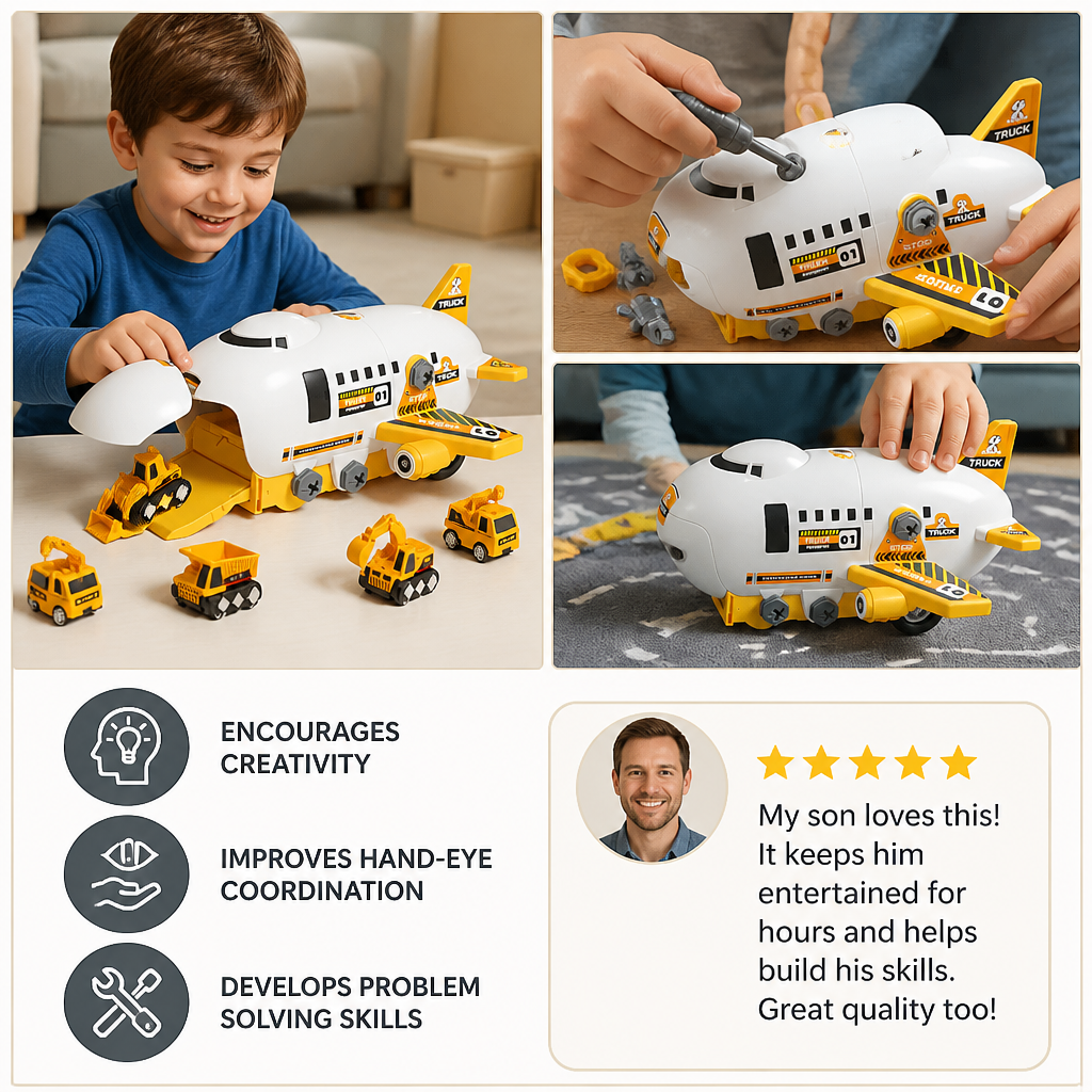 DIY Airplane Transport Truck Playset with Construction Vehicles