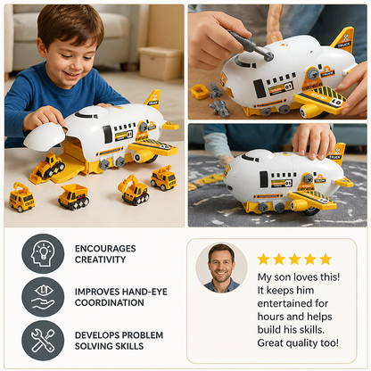 DIY Airplane Transport Truck Playset with Construction Vehicles