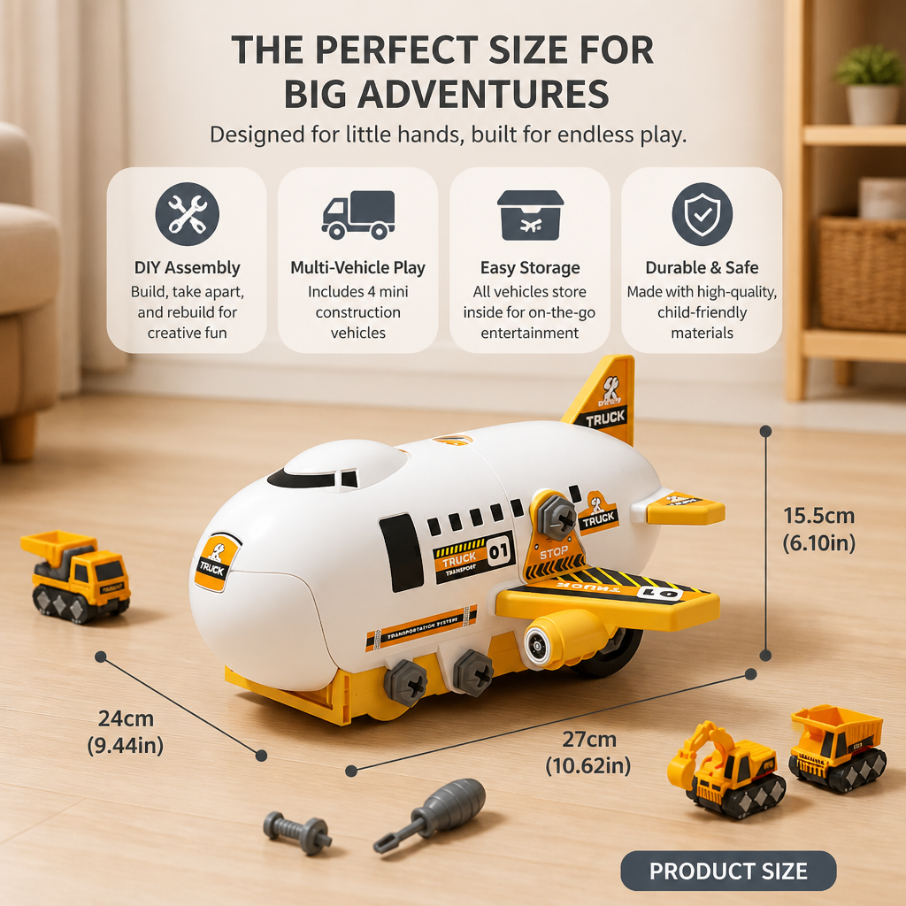 DIY Airplane Transport Truck Playset with Construction Vehicles