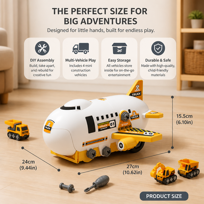 DIY Airplane Transport Truck Playset with Construction Vehicles