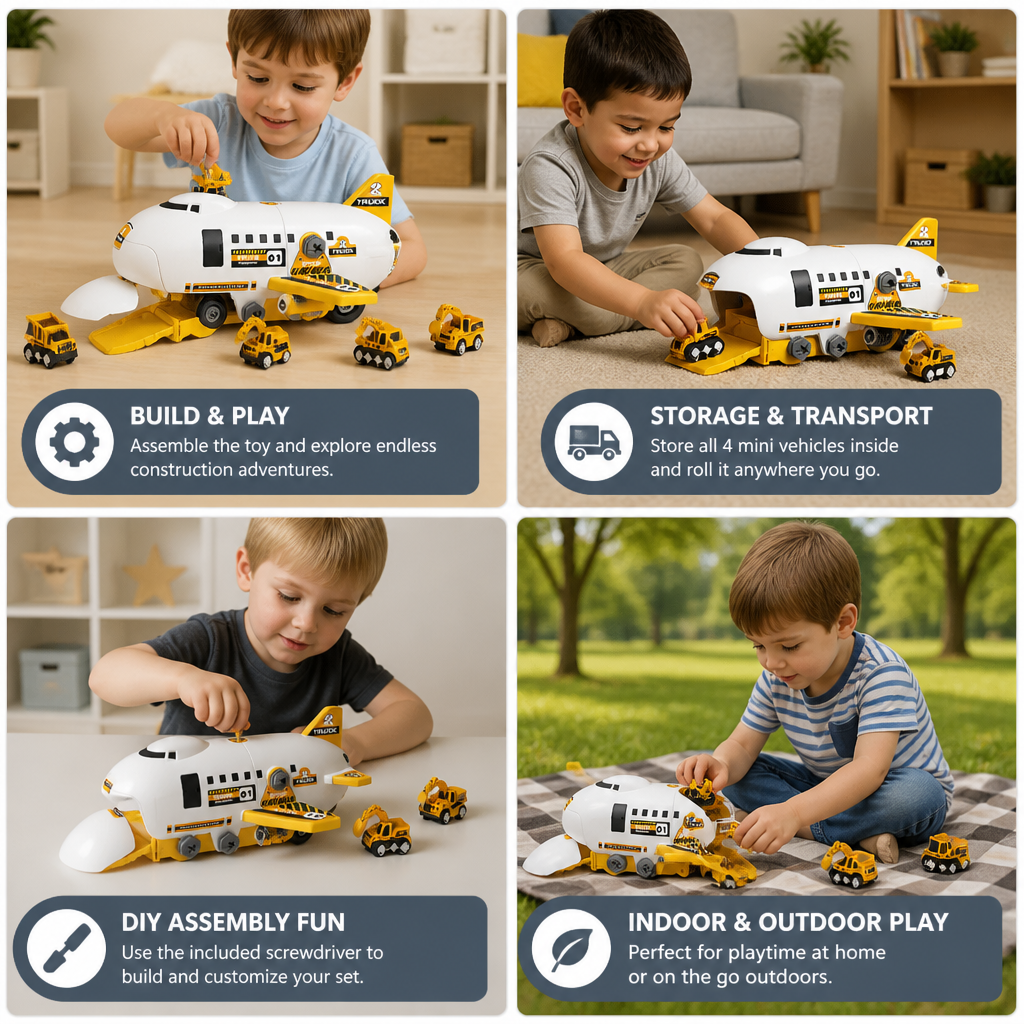 DIY Airplane Transport Truck Playset with Construction Vehicles