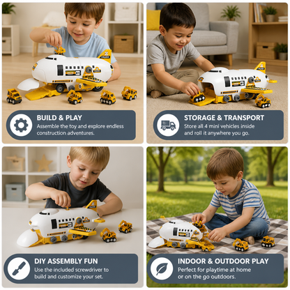DIY Airplane Transport Truck Playset with Construction Vehicles