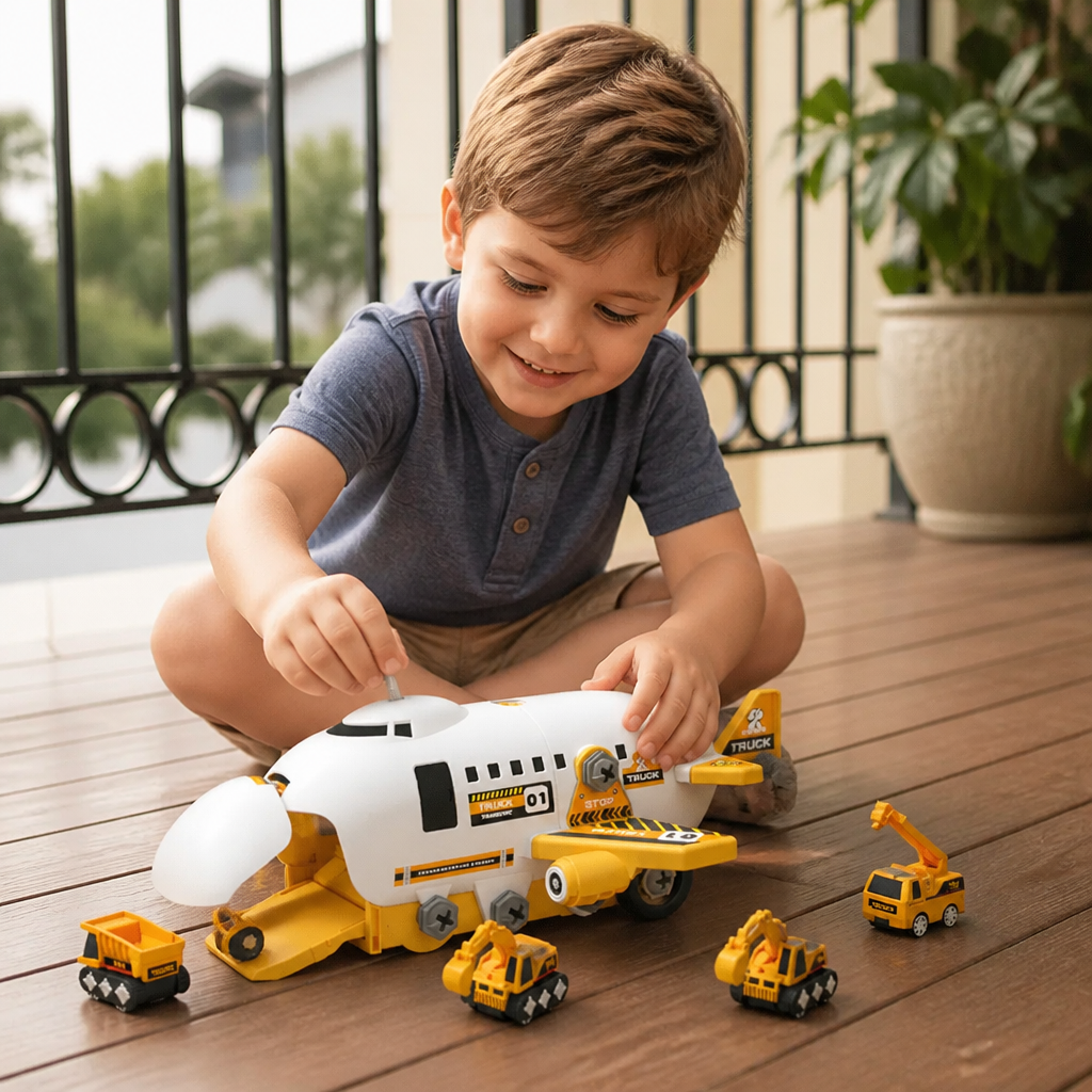 DIY Airplane Transport Truck Playset with Construction Vehicles