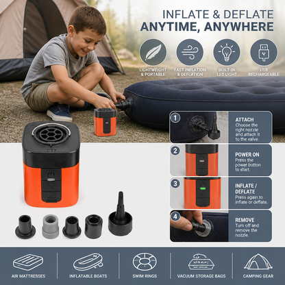 Portable Mini Air Pump with LED Light – Fast Inflate & Deflate