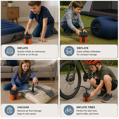 Portable Mini Air Pump with LED Light – Fast Inflate & Deflate