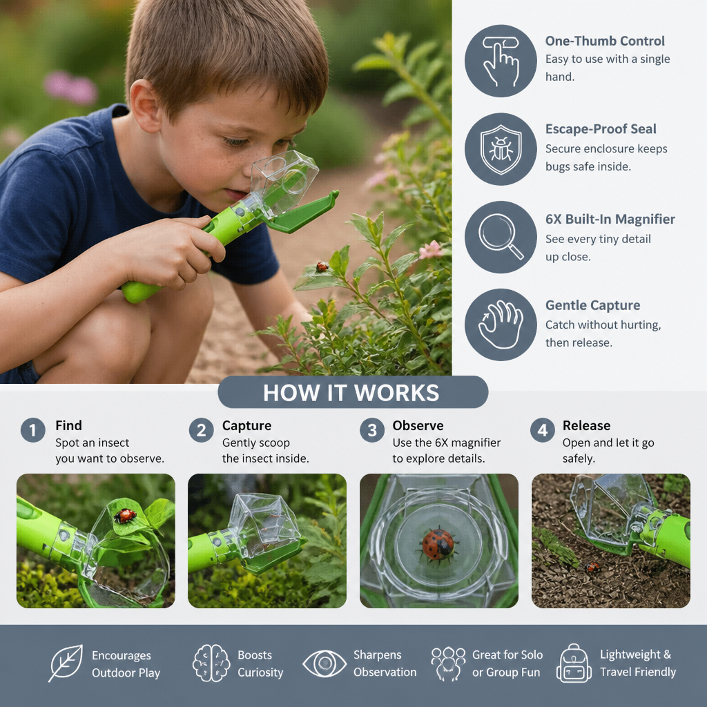 Kids Bug Catcher with 6X Magnifier – Insect Observation Tool for Outdoor Exploration