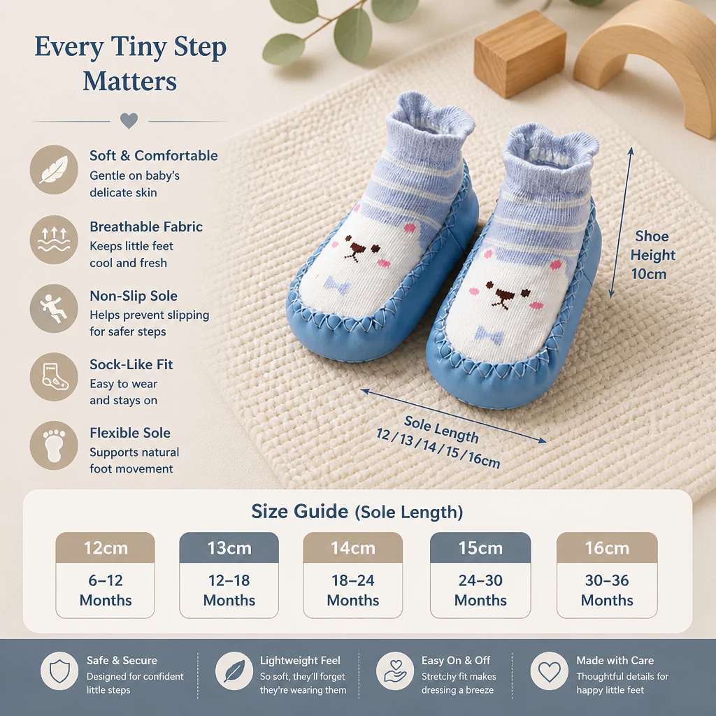 Baby Breathable Sock Shoes – Non-Slip Soft Sole Walking Socks for Infants & Toddlers