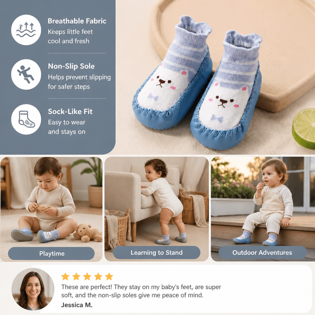 Baby Breathable Sock Shoes – Non-Slip Soft Sole Walking Socks for Infants & Toddlers
