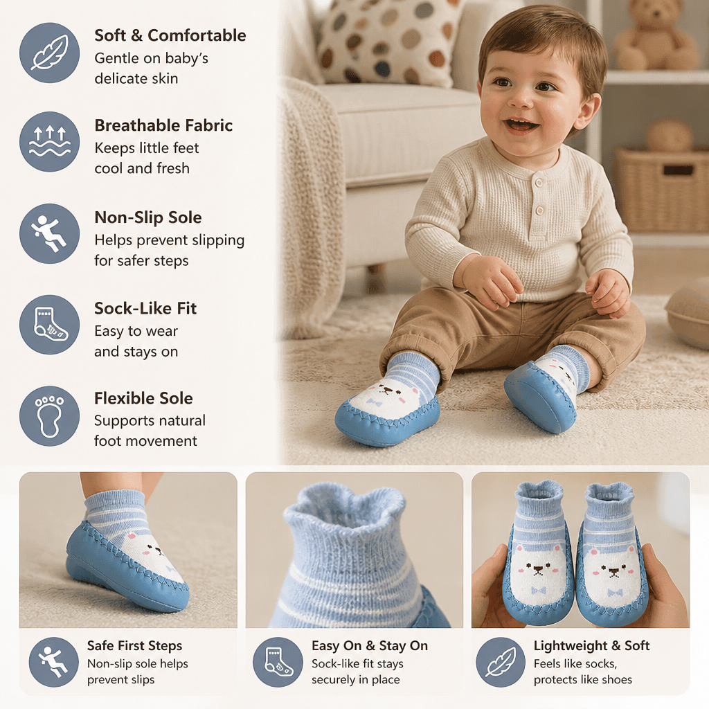 Baby Breathable Sock Shoes – Non-Slip Soft Sole Walking Socks for Infants & Toddlers