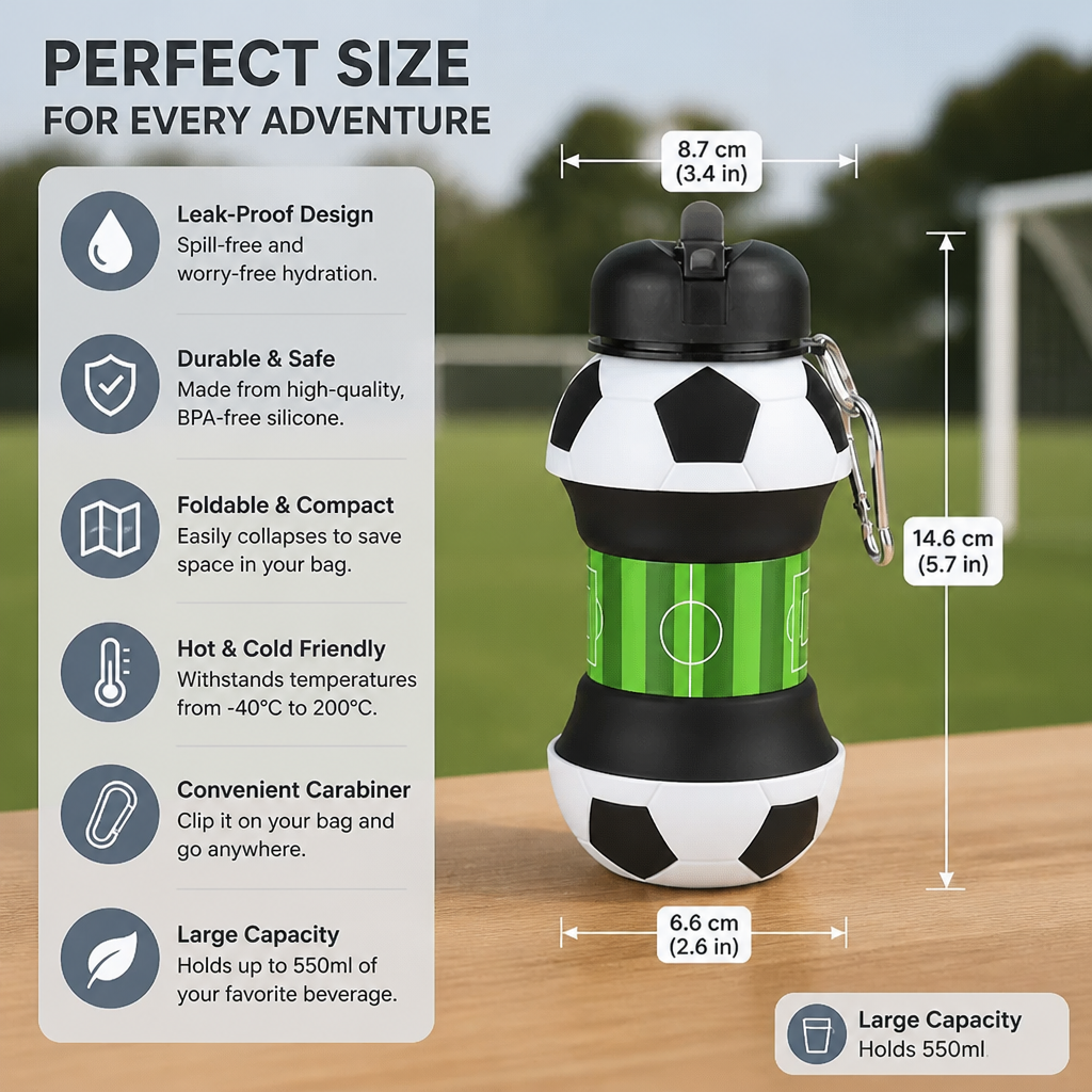 Foldable & Durable Silicone Football Water Bottle