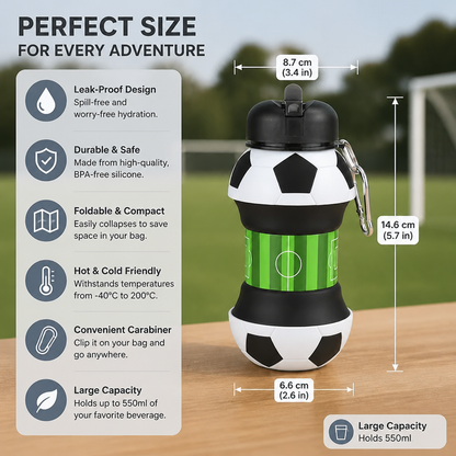 Foldable & Durable Silicone Football Water Bottle