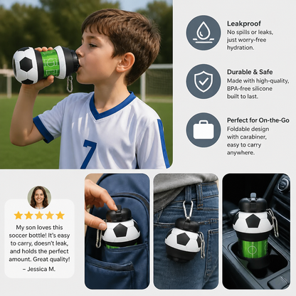 Foldable & Durable Silicone Football Water Bottle
