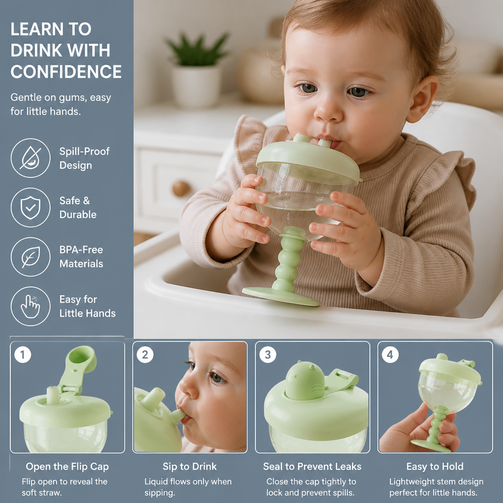 Spill-Proof Baby Straw Training Cup