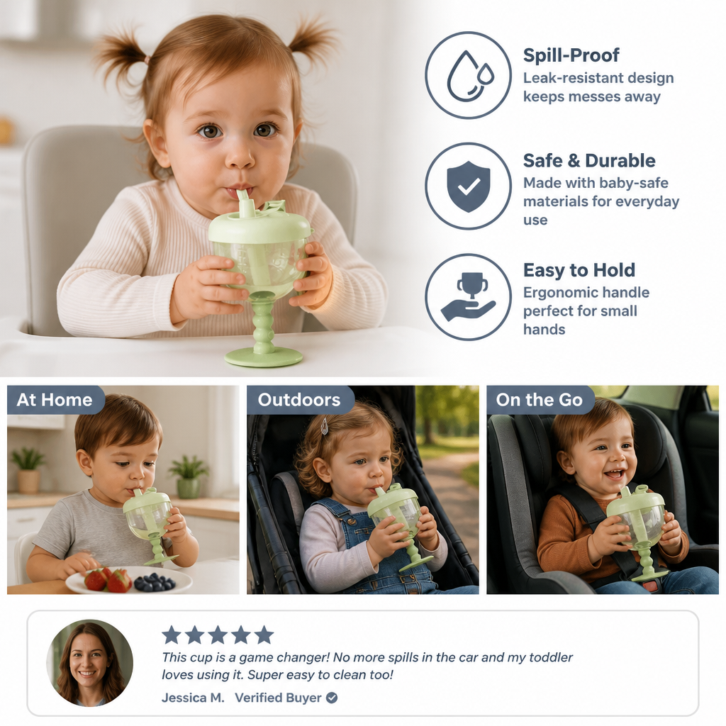 Spill-Proof Baby Straw Training Cup