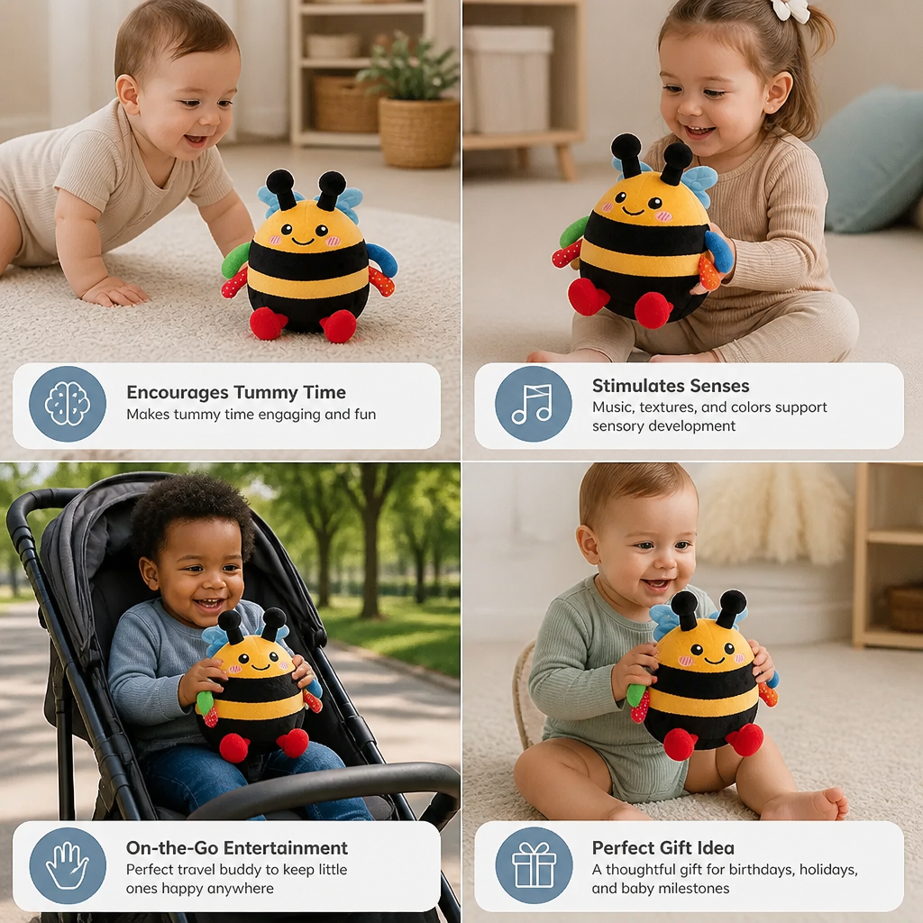 Interactive Musical Tummy Time Bee Plush Toy