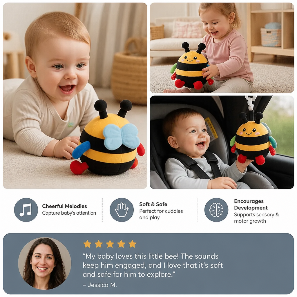 Interactive Musical Tummy Time Bee Plush Toy
