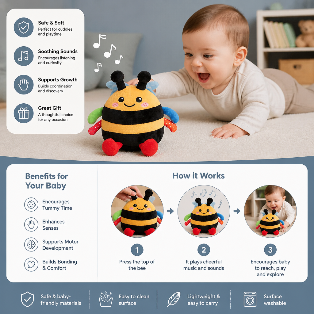 Interactive Musical Tummy Time Bee Plush Toy