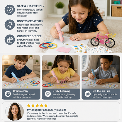 Low-Temperature 3D Pen Set for Kids – Safe DIY STEM Drawing Kit
