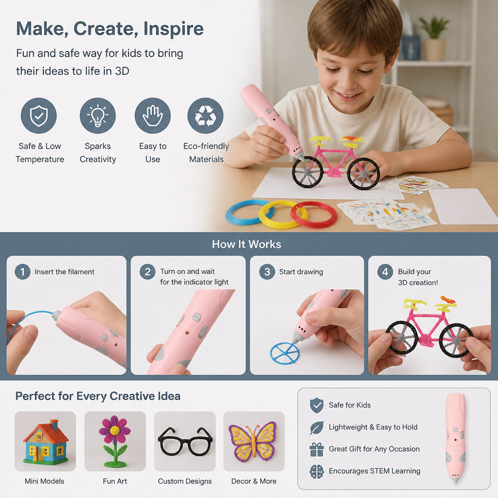 Low-Temperature 3D Pen Set for Kids – Safe DIY STEM Drawing Kit