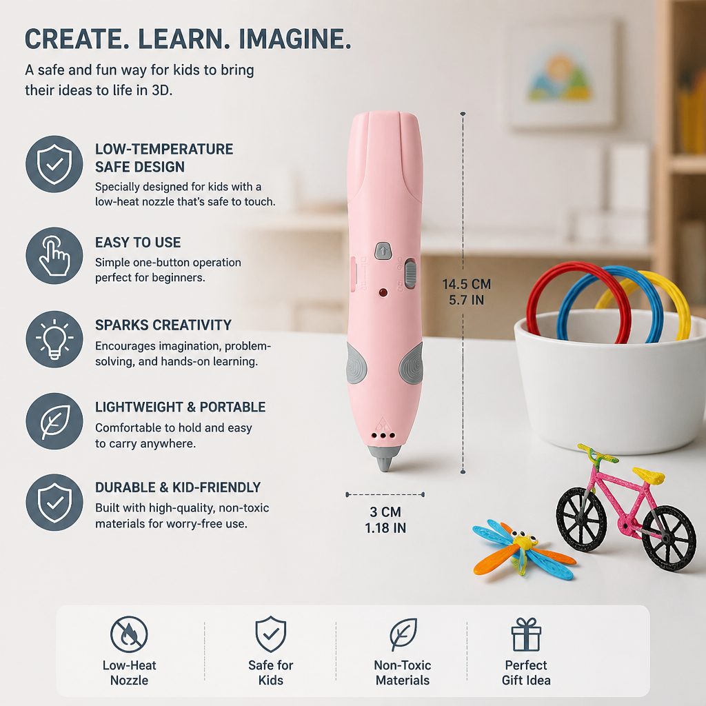 Low-Temperature 3D Pen Set for Kids – Safe DIY STEM Drawing Kit